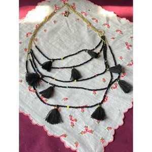 American Eagle Necklace Black Seed Beads and Tassels Five Layers American-Ethnic